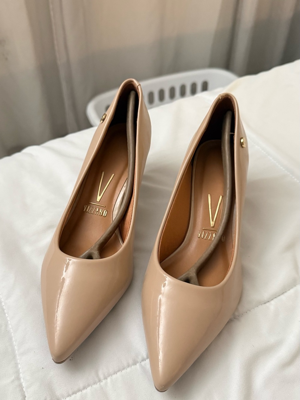 Vizzano Nude Patent Pointed-Toe Heels